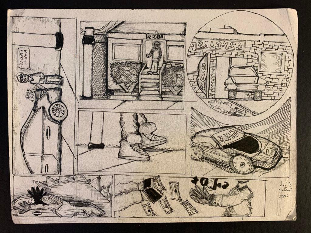 Elijah Getahuan Hall Trader, 8th Grade, "Car Ride in a Sunset", Drawing