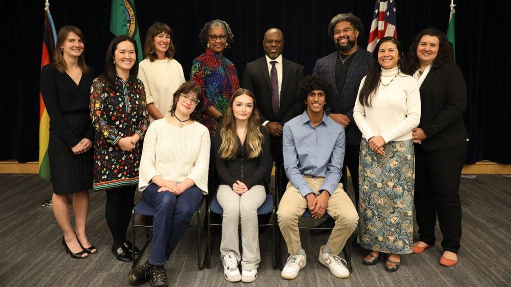 The 10 members of the school board (7 directors and 3 student members) gather with Superintendent Jones for a photo