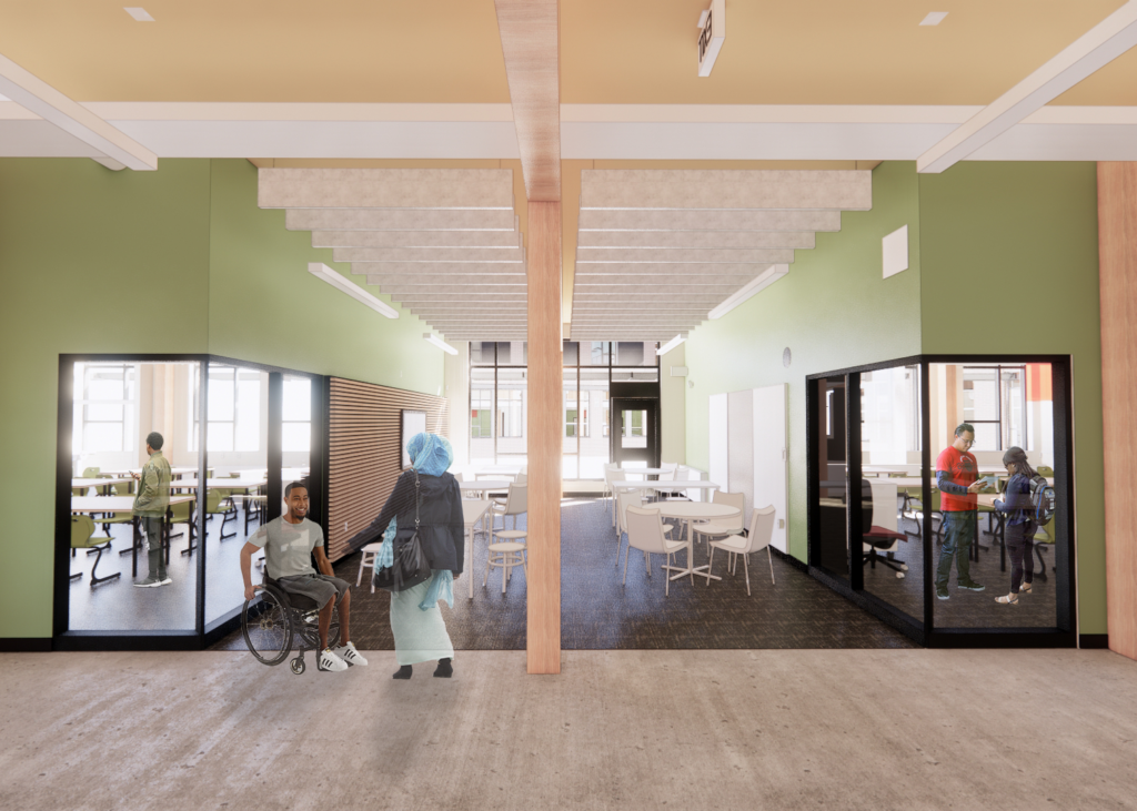 drawing of a group learning space between two classrooms